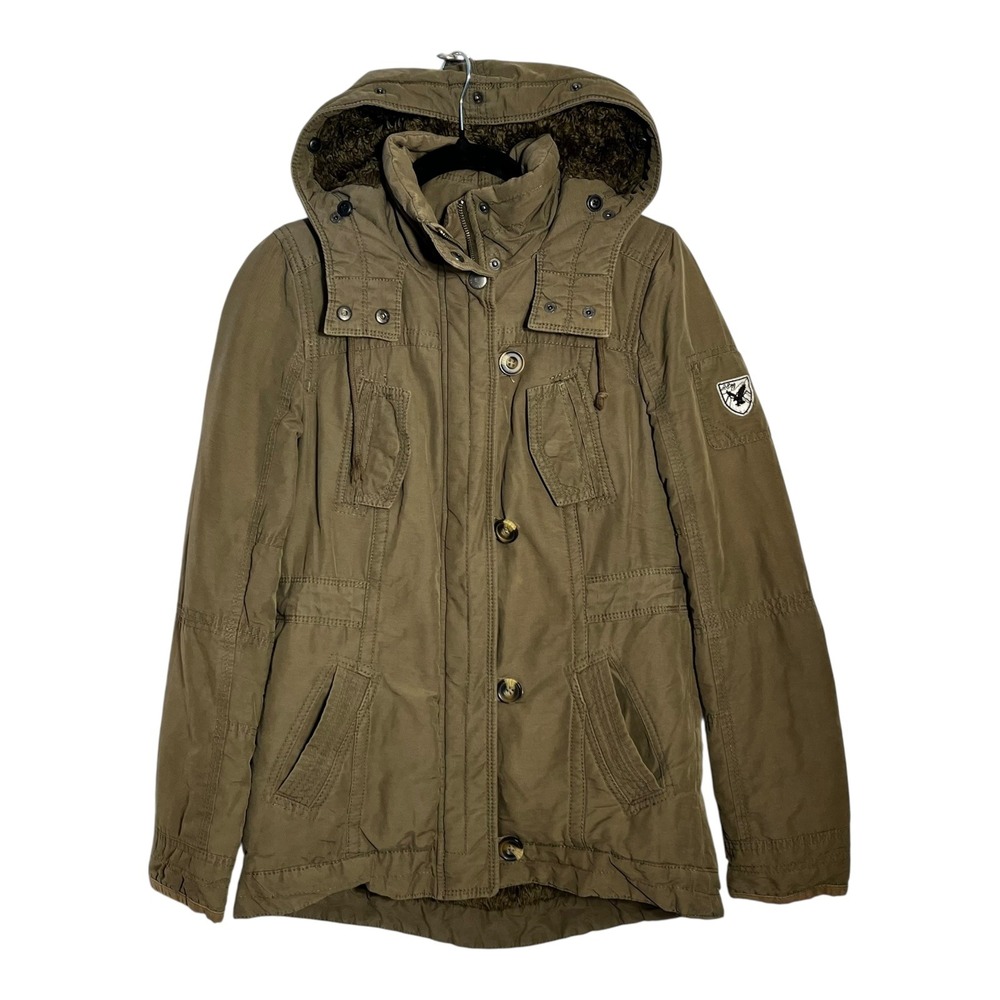 American Eagle Outfitters Womens Small Olive Green Faux Fur‎ Lined Parka Jacket